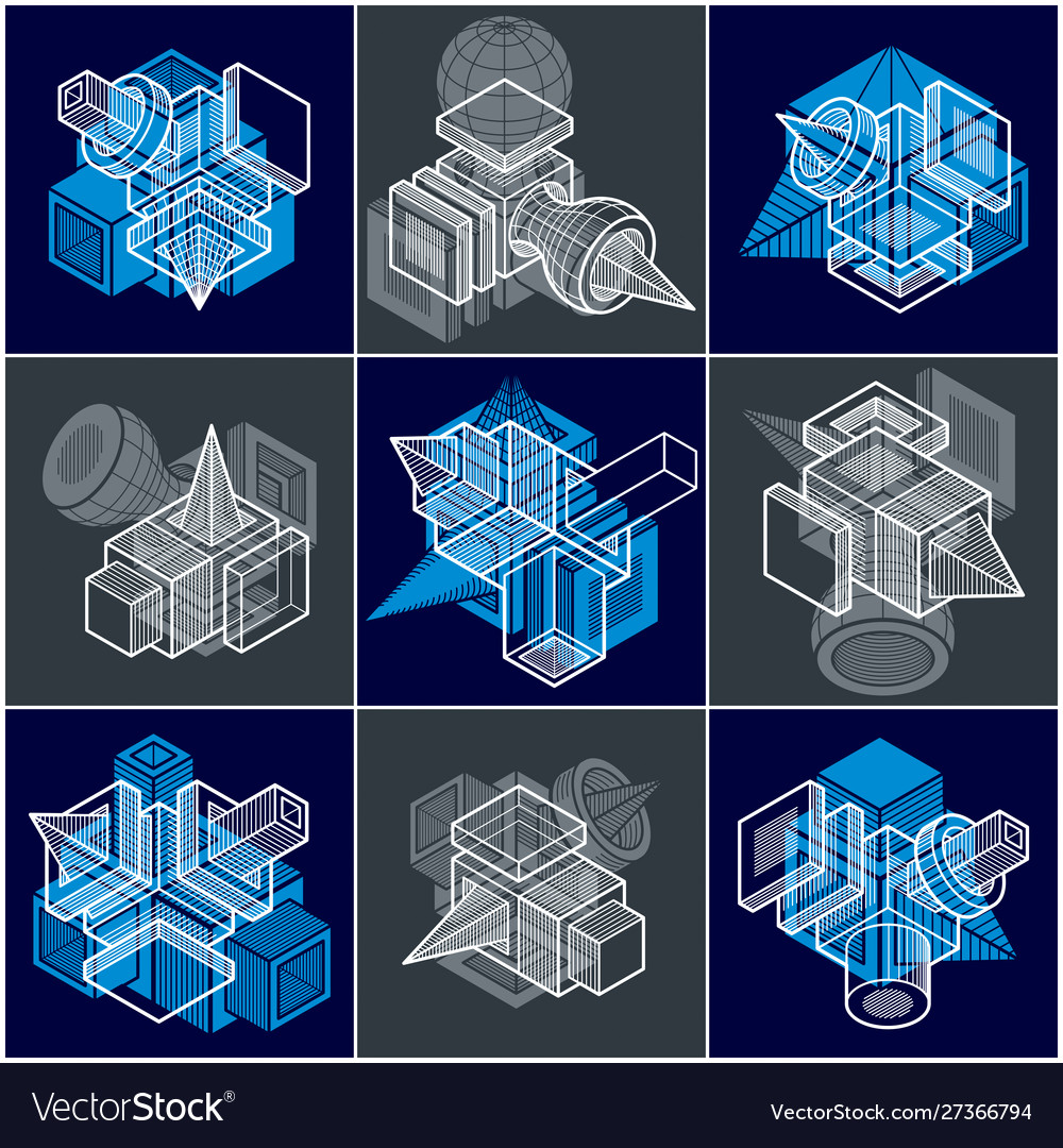 Abstract three-dimensional shapes set designs vector image Abstract three-dimensional shapes set designs