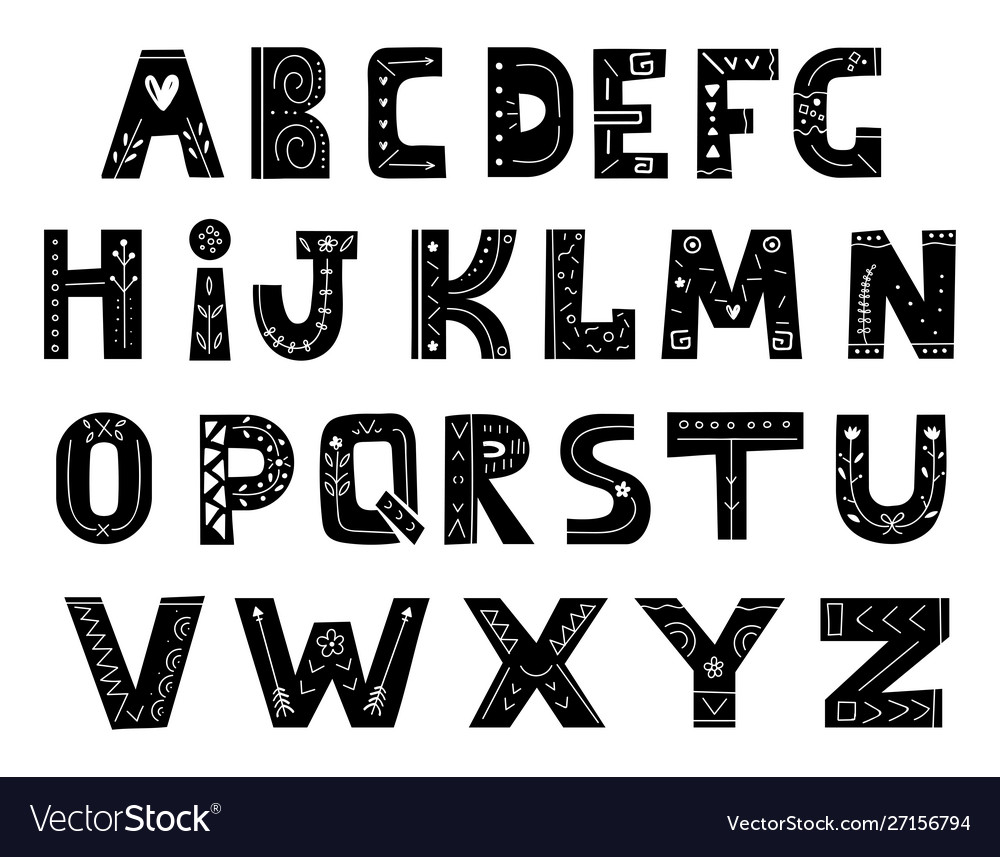 Alphabet in scandinavian hand drawn letters Vector Image