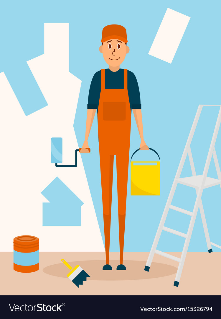 Craftsman worker paint wall cartoon Royalty Free Vector