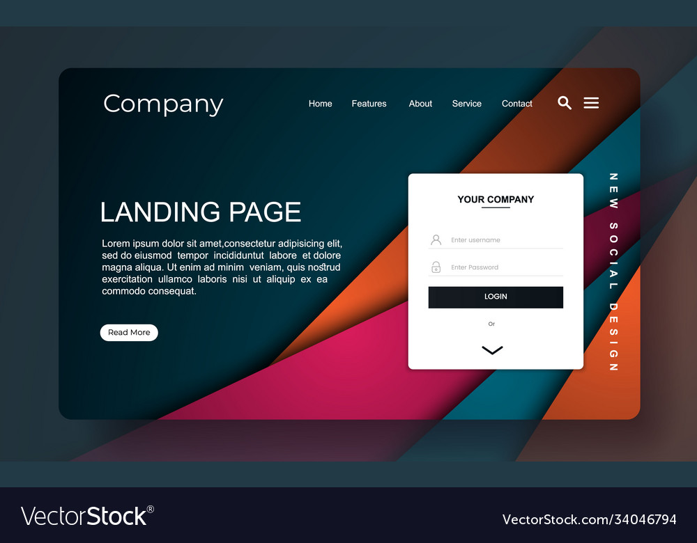 Geometric landing page with abstract background vector image Geometric landing page with abstract background