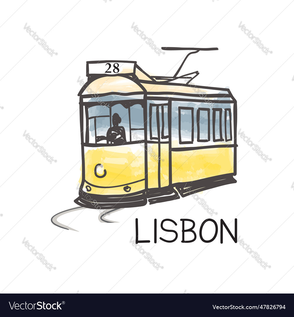 Lisbon city landmark famous vintage yellow tram Vector Image