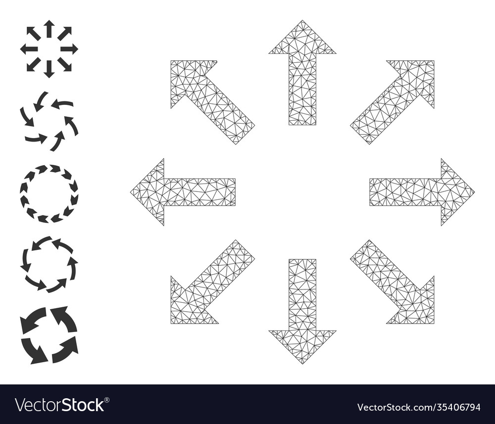 Polygonal net explode arrows icon with simple