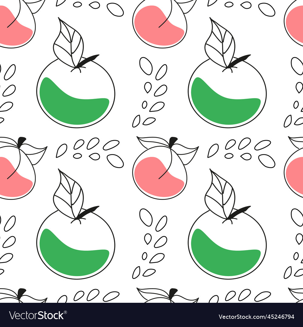 Seamless linear contour pattern of apples