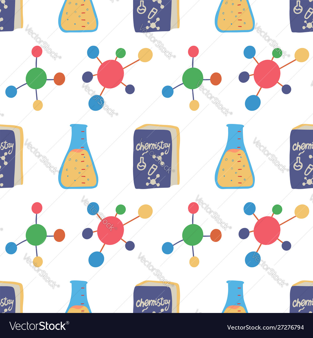 Seamless pattern with chemistry triangle flask