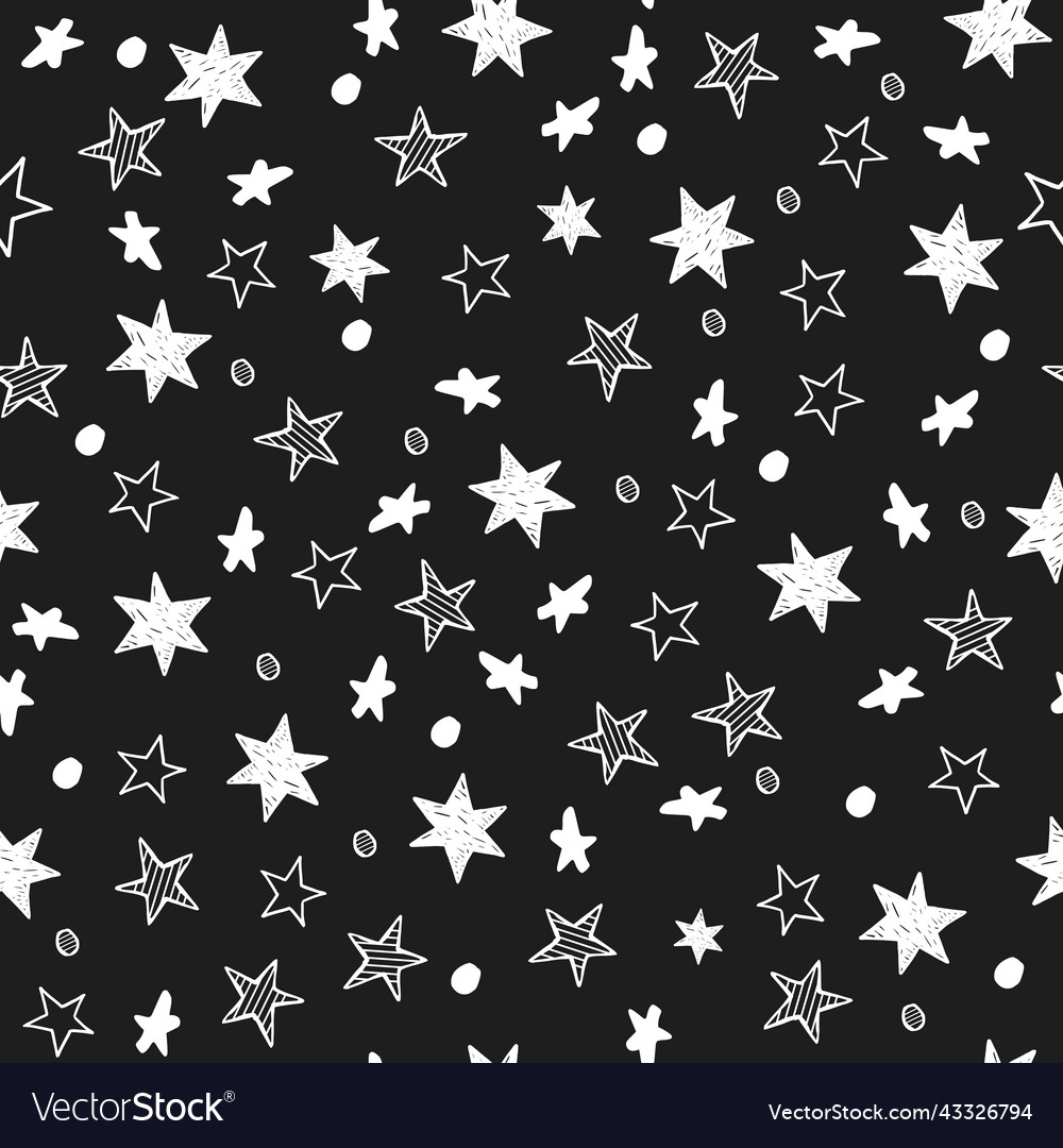 Seamless pattern with drawn stars and dots vector image Seamless pattern with drawn stars and dots