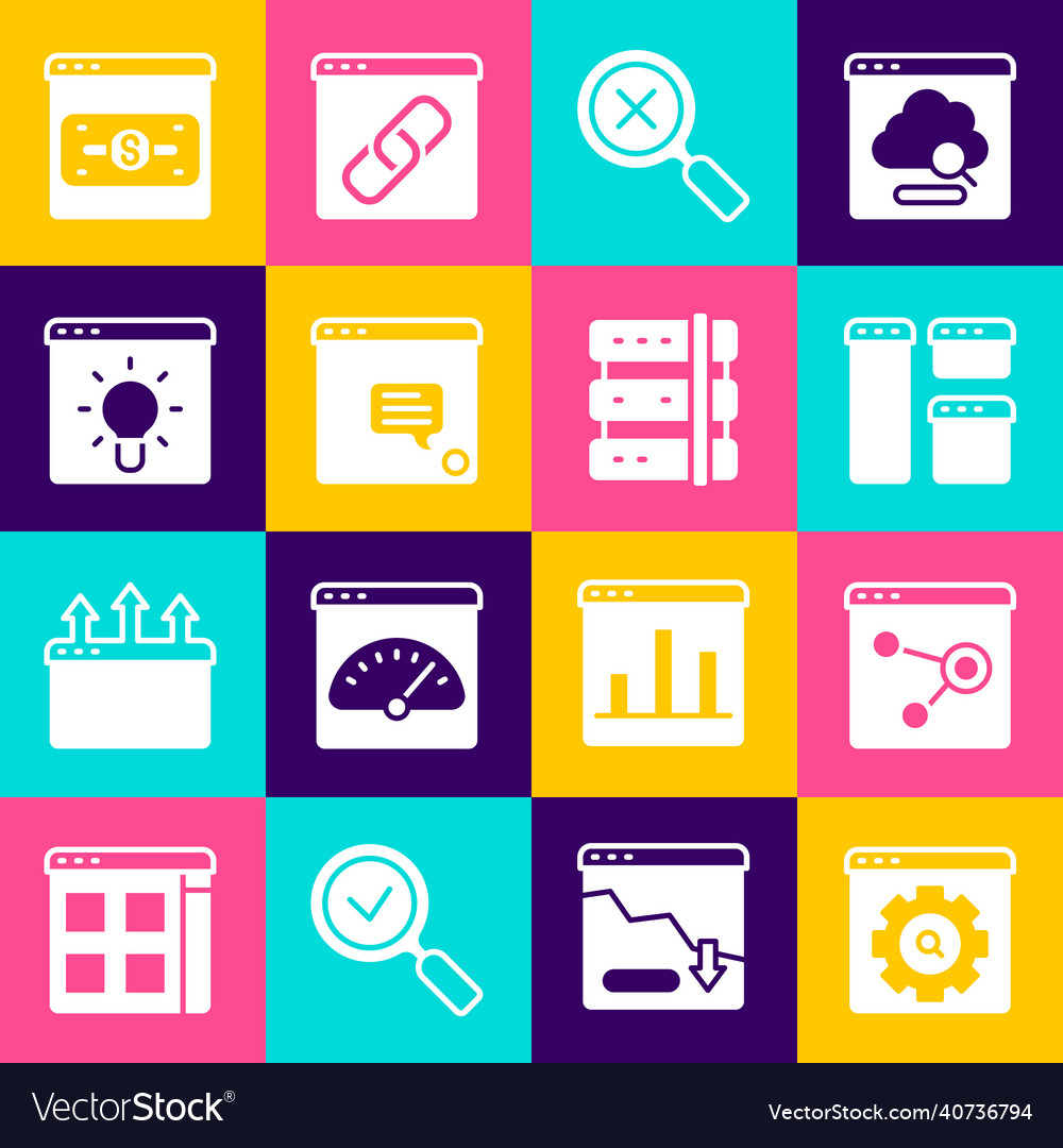 Set browser setting window magnifying glass vector image Set browser setting window magnifying glass
