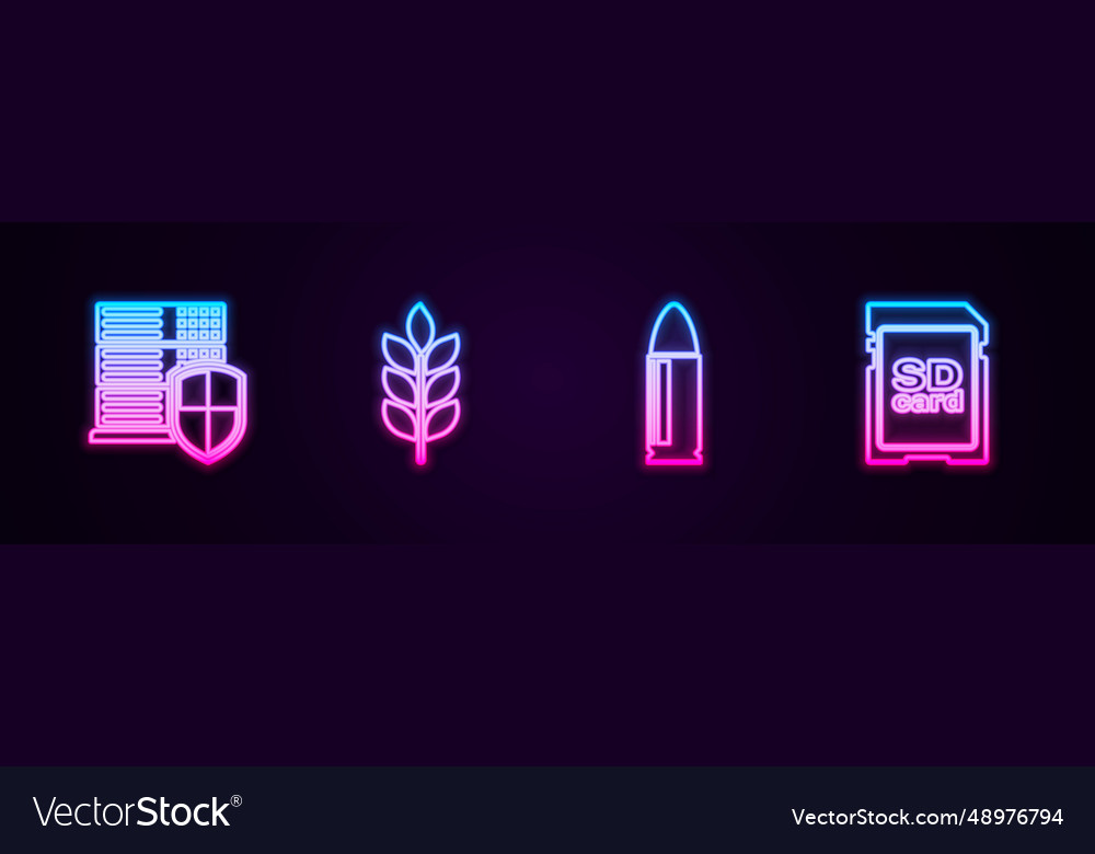 Set line server with shield wheat bullet and sd Vector Image Set line server with shield wheat bullet and sd