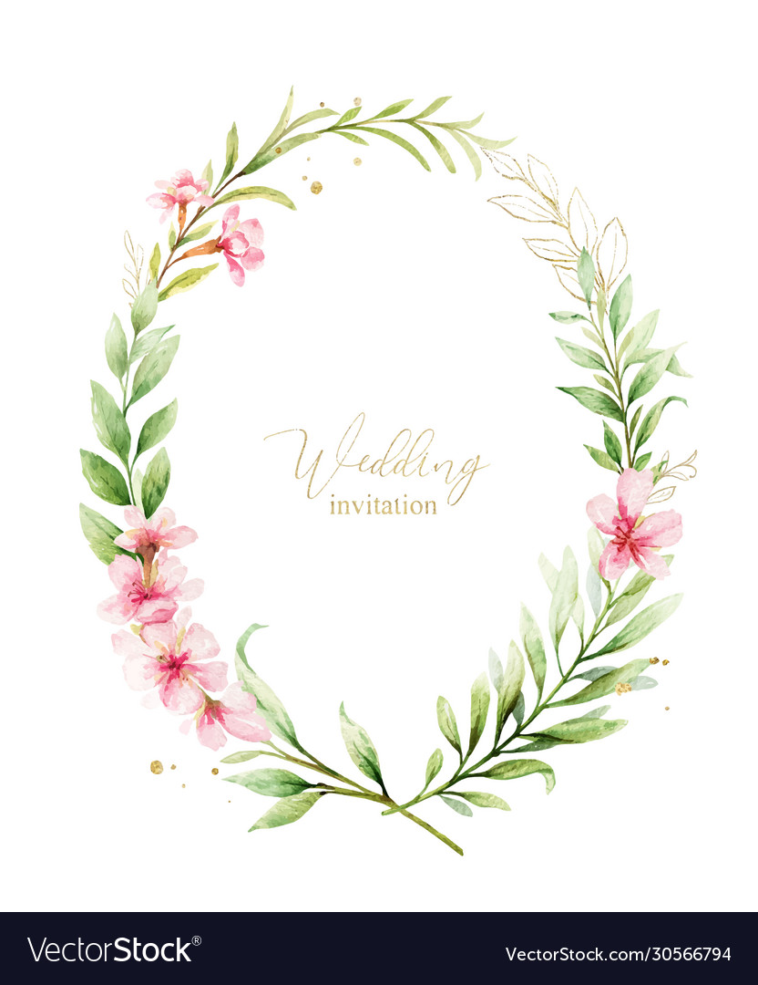 Watercolor frame pink flowers and almond Vector Image