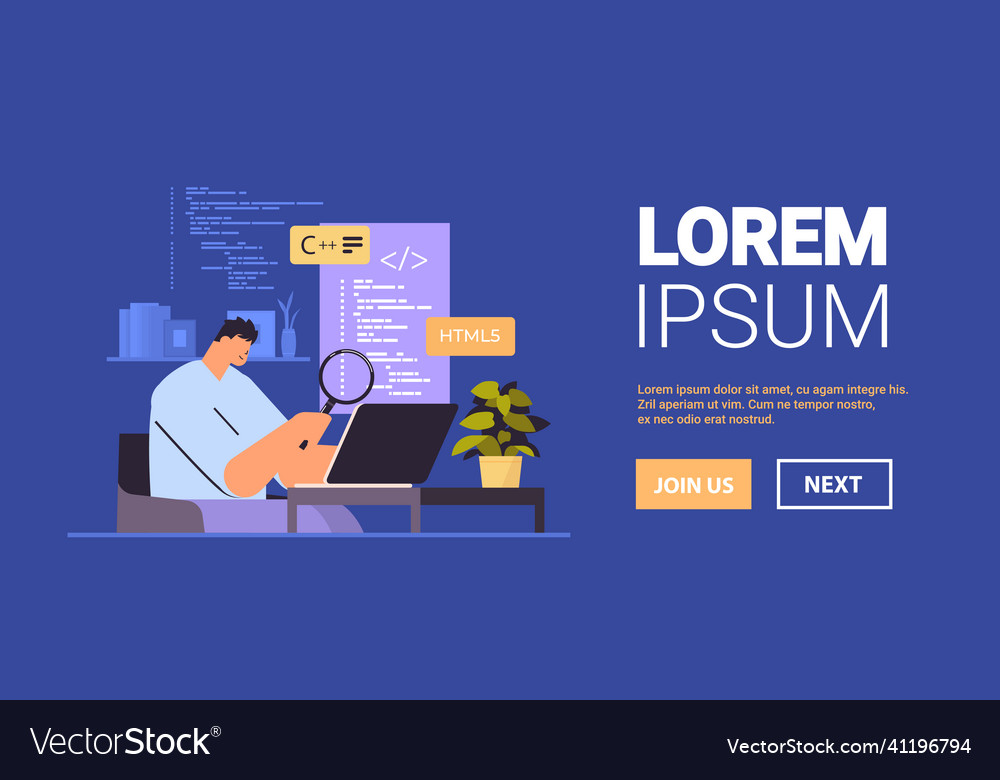Web developer creating program code on laptop vector image Web developer creating program code on laptop
