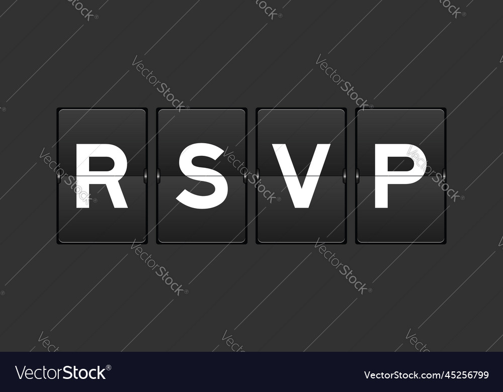 Black color analog flip board with word rsvp Vector Image Black color analog flip board with word rsvp