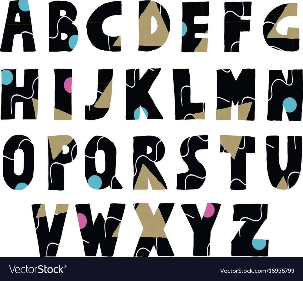 Black font with bright geometric pattern