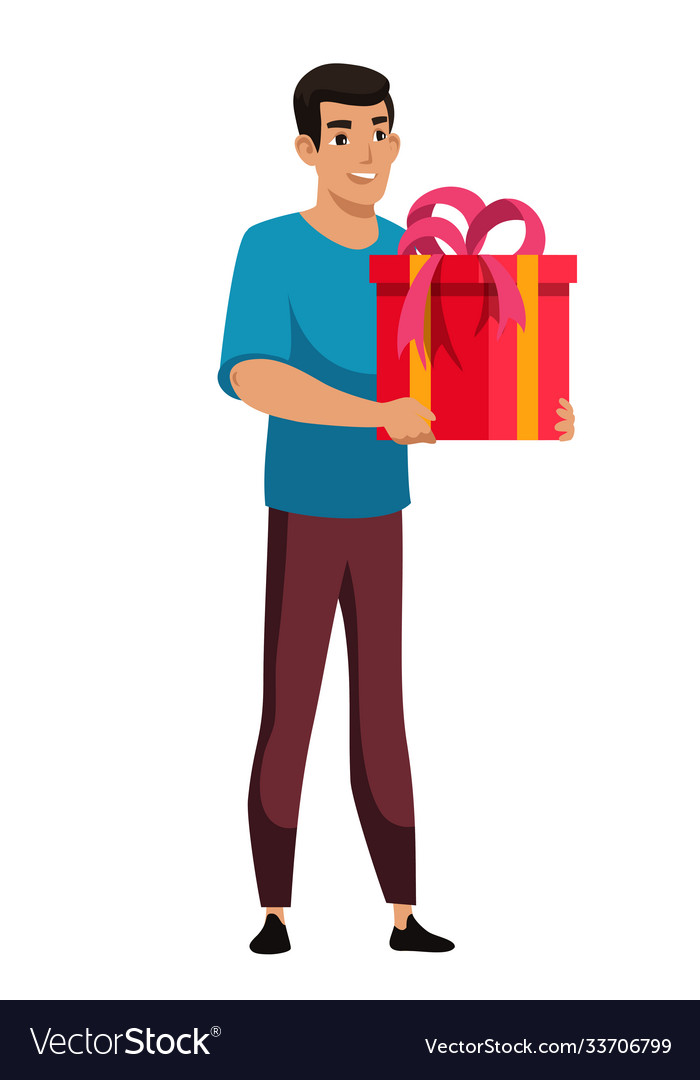 Character man holding gift Royalty Free Vector Image