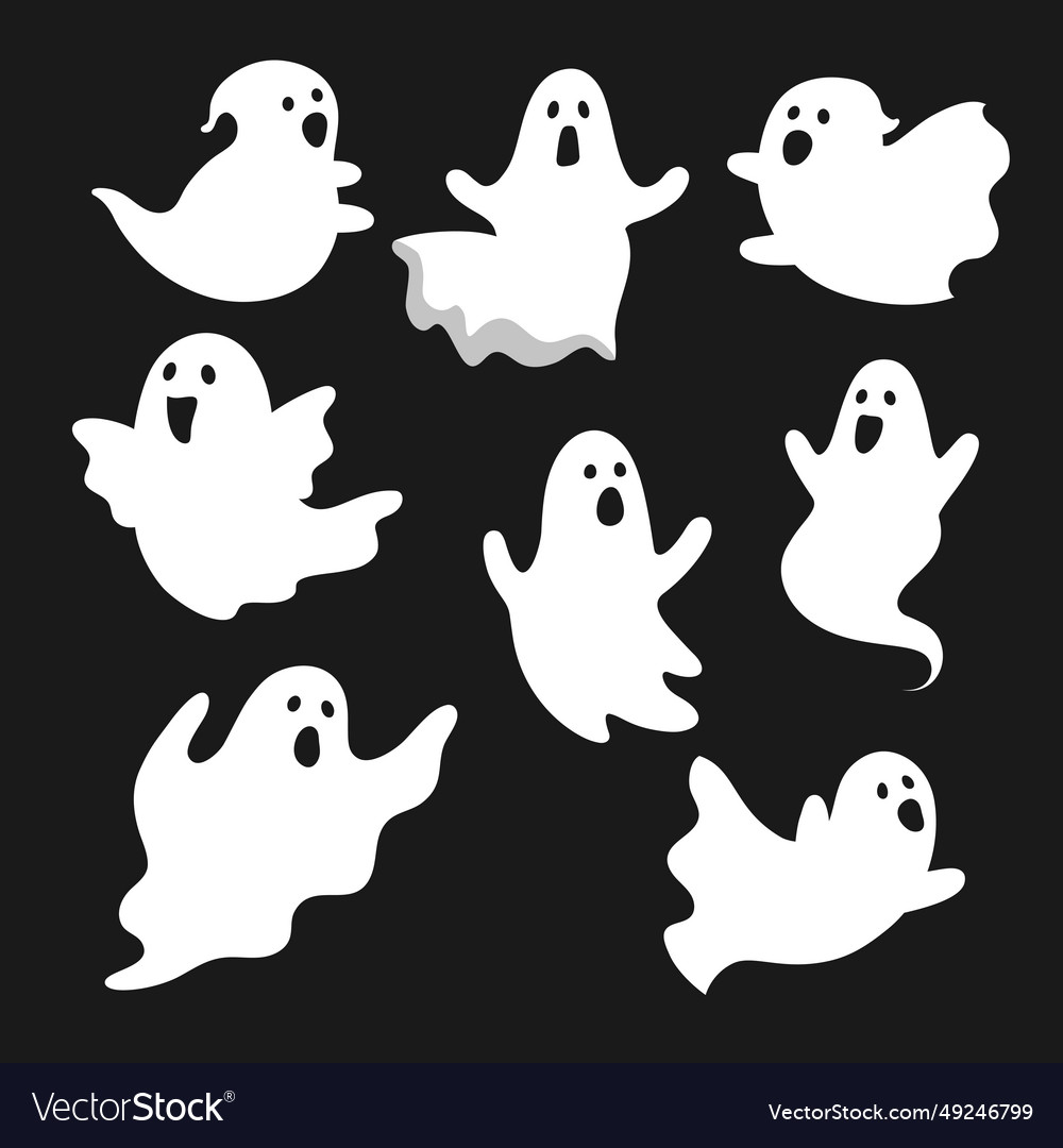 Cute funny ghosts scary ghost monsters on black Vector Image