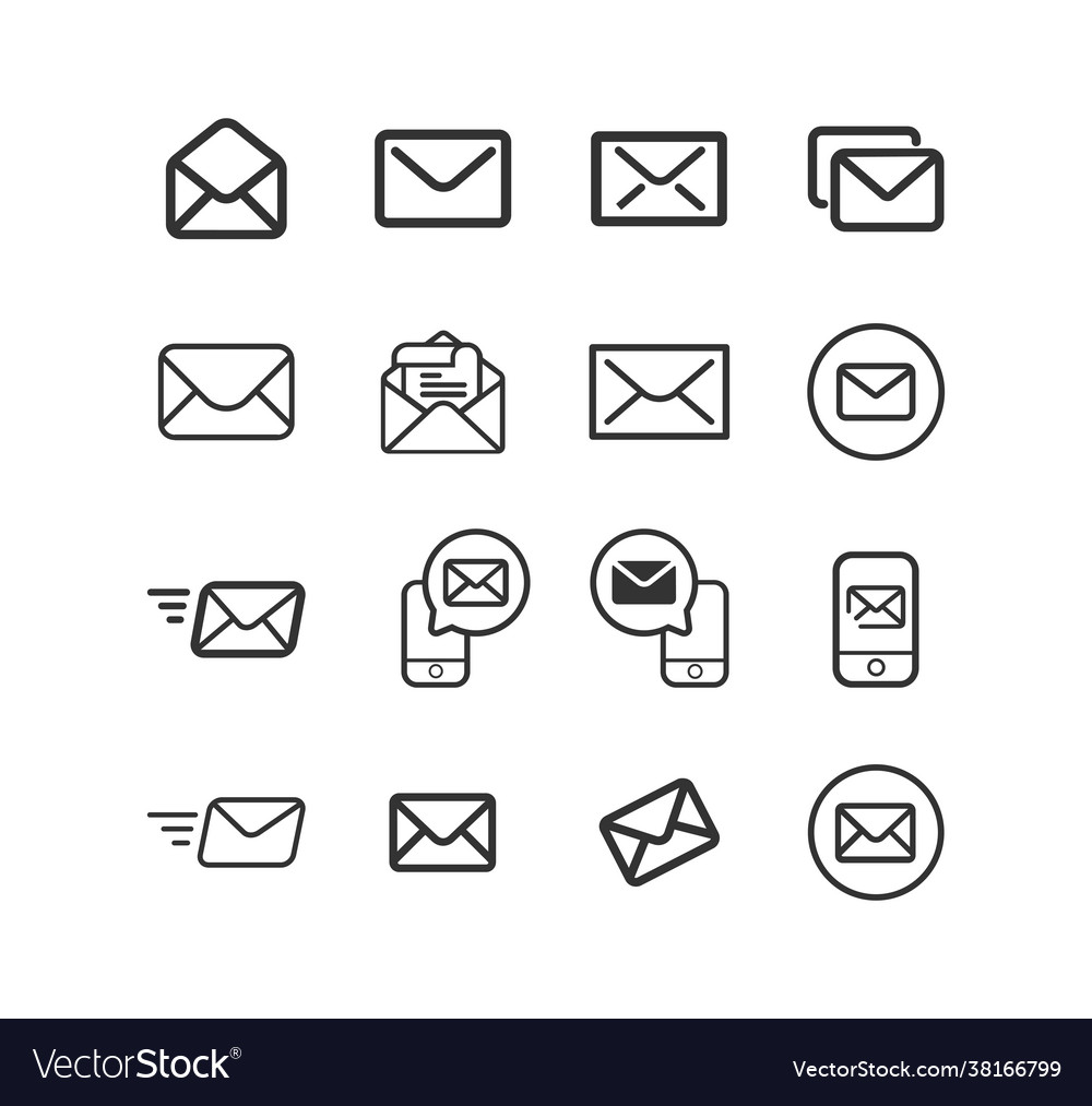Envelope line icon set e-mail message symbol vector image Envelope line icon set e-mail message symbol