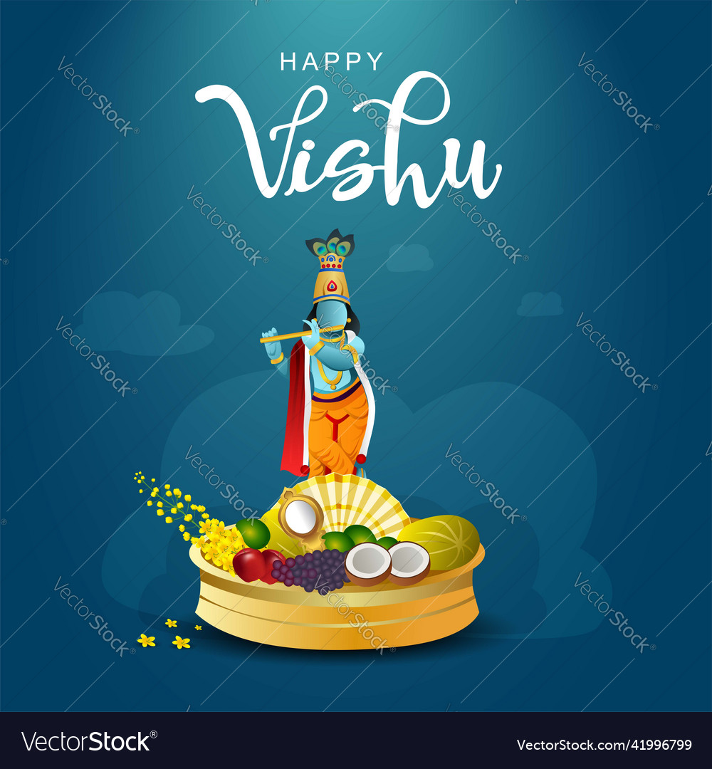 Happy vishu greetings april 14 kerala festival Vector Image