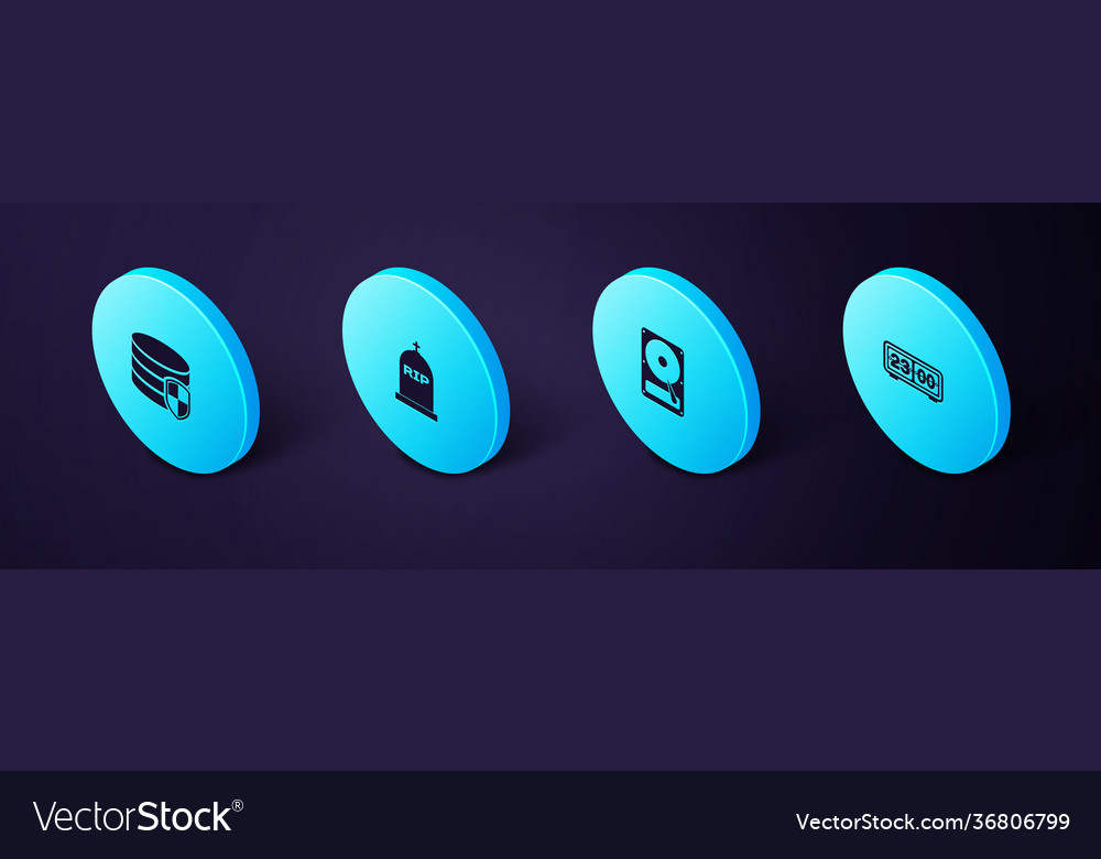 Set isometric retro flip clock hard disk drive vector image Set isometric retro flip clock hard disk drive
