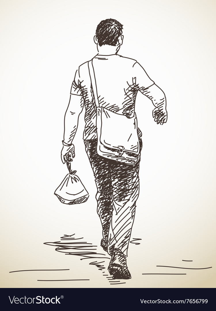 Sketch of walking man from back Royalty Free Vector Image