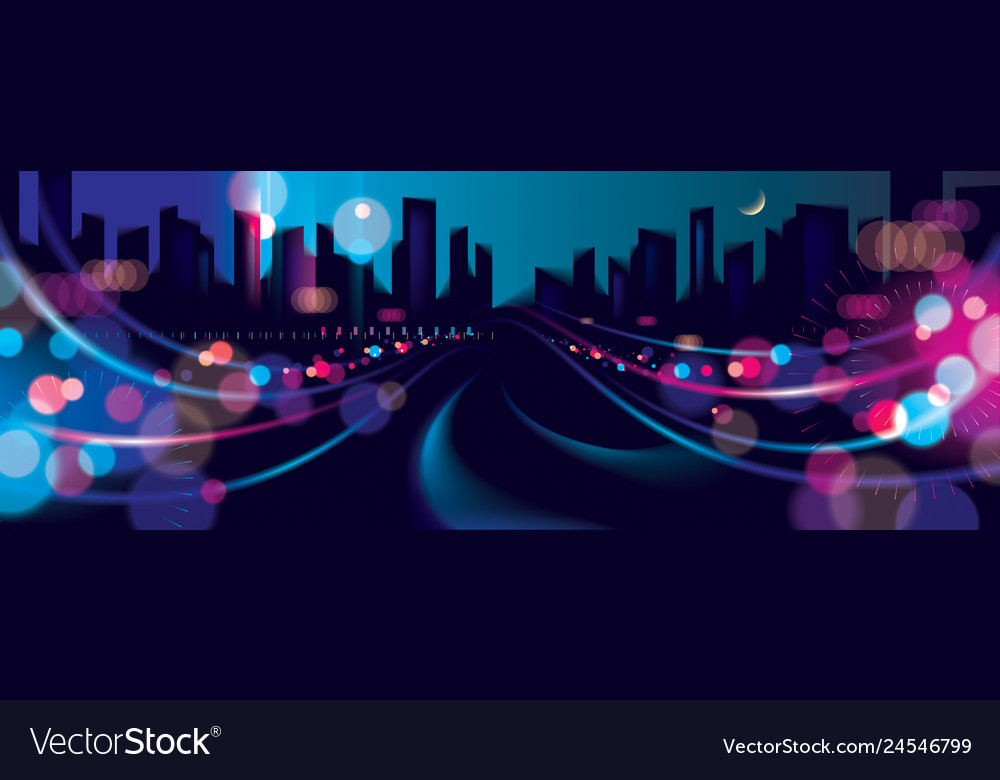 Wide panorama abstract urban night light bokeh