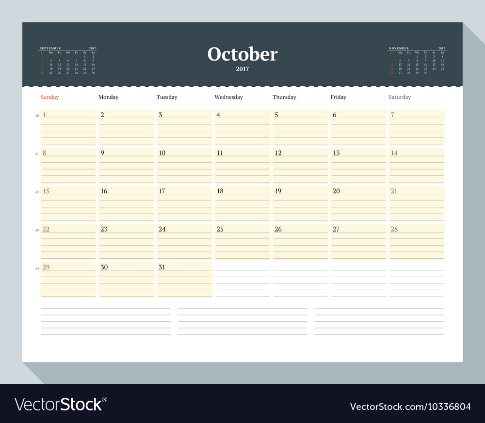 Calendar template for 2017 year october business Vector Image