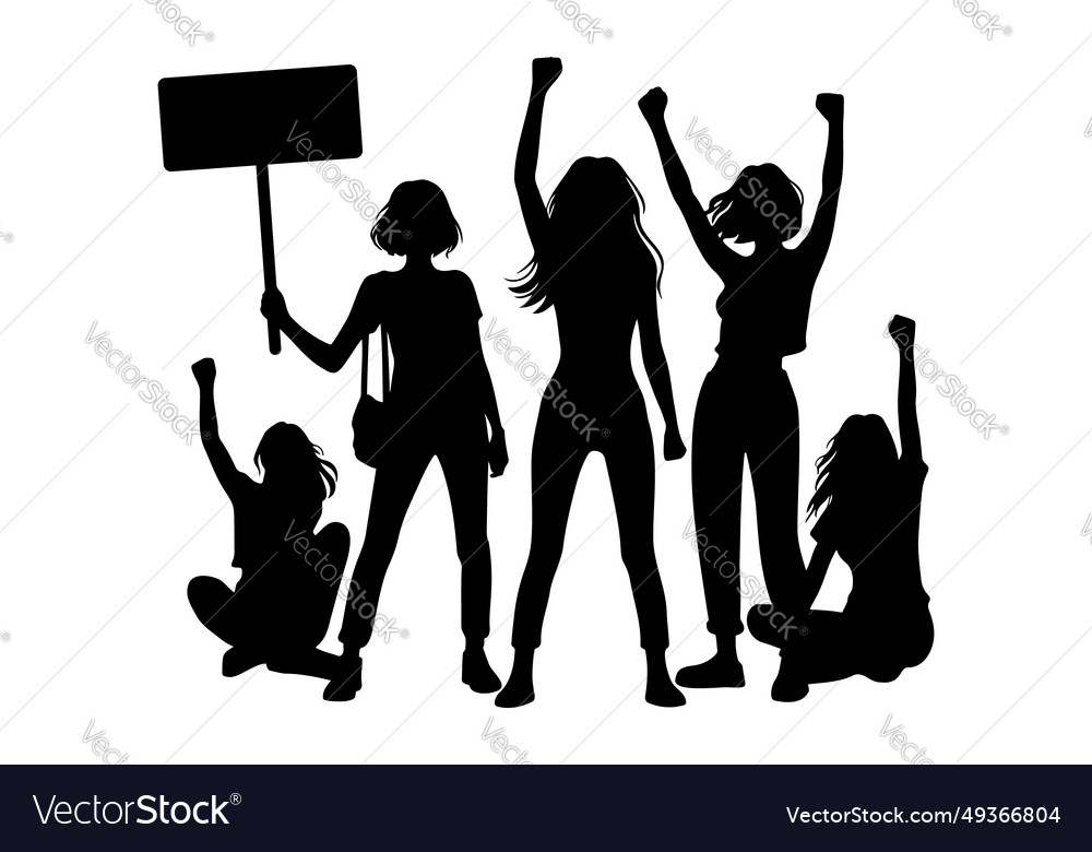 Group of women protesters or activist silhouette Vector Image