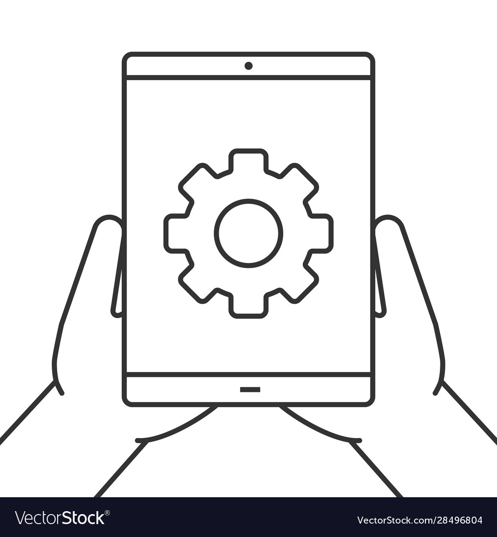 Hands holding tablet computer linear icon vector image Hands holding tablet computer linear icon