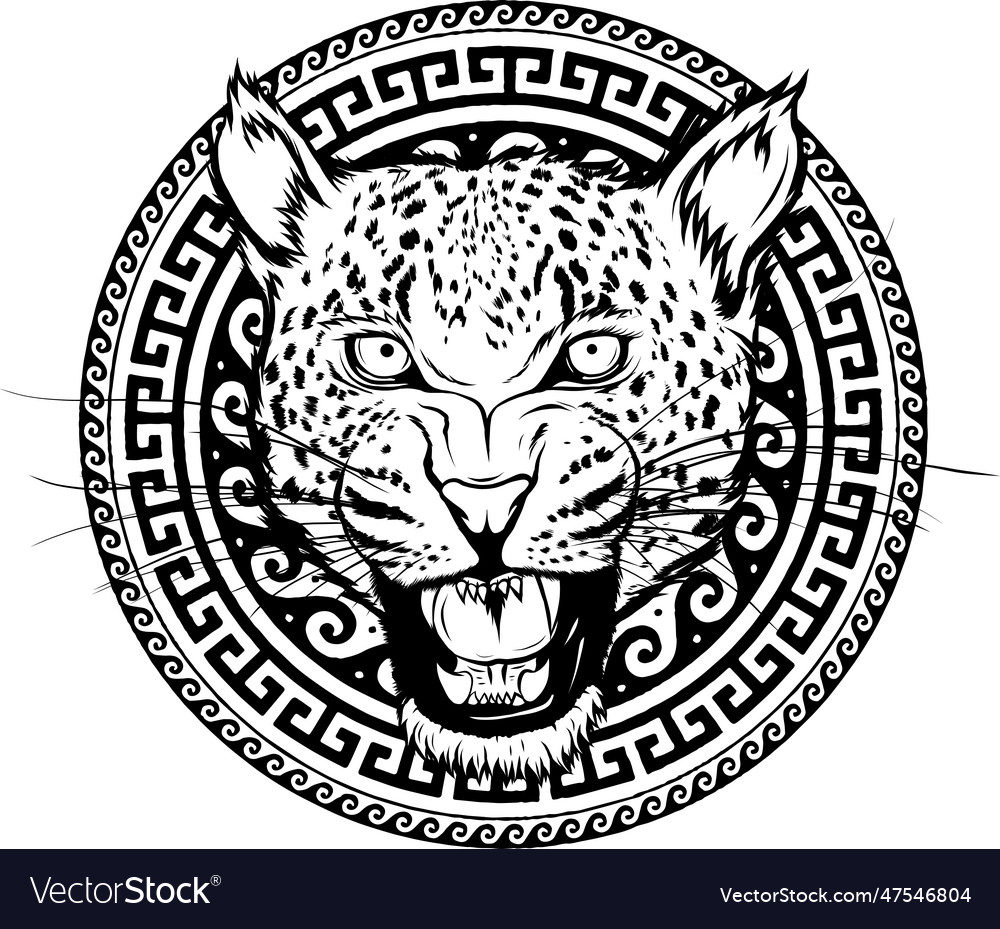 Leopard head in black and white outline Royalty Free Vector