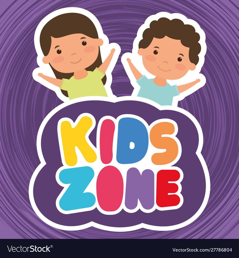 Little children with kids zone lettering