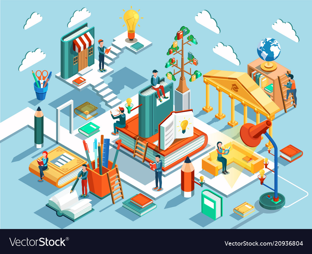 Download Online education isometric flat design Royalty Free Vector