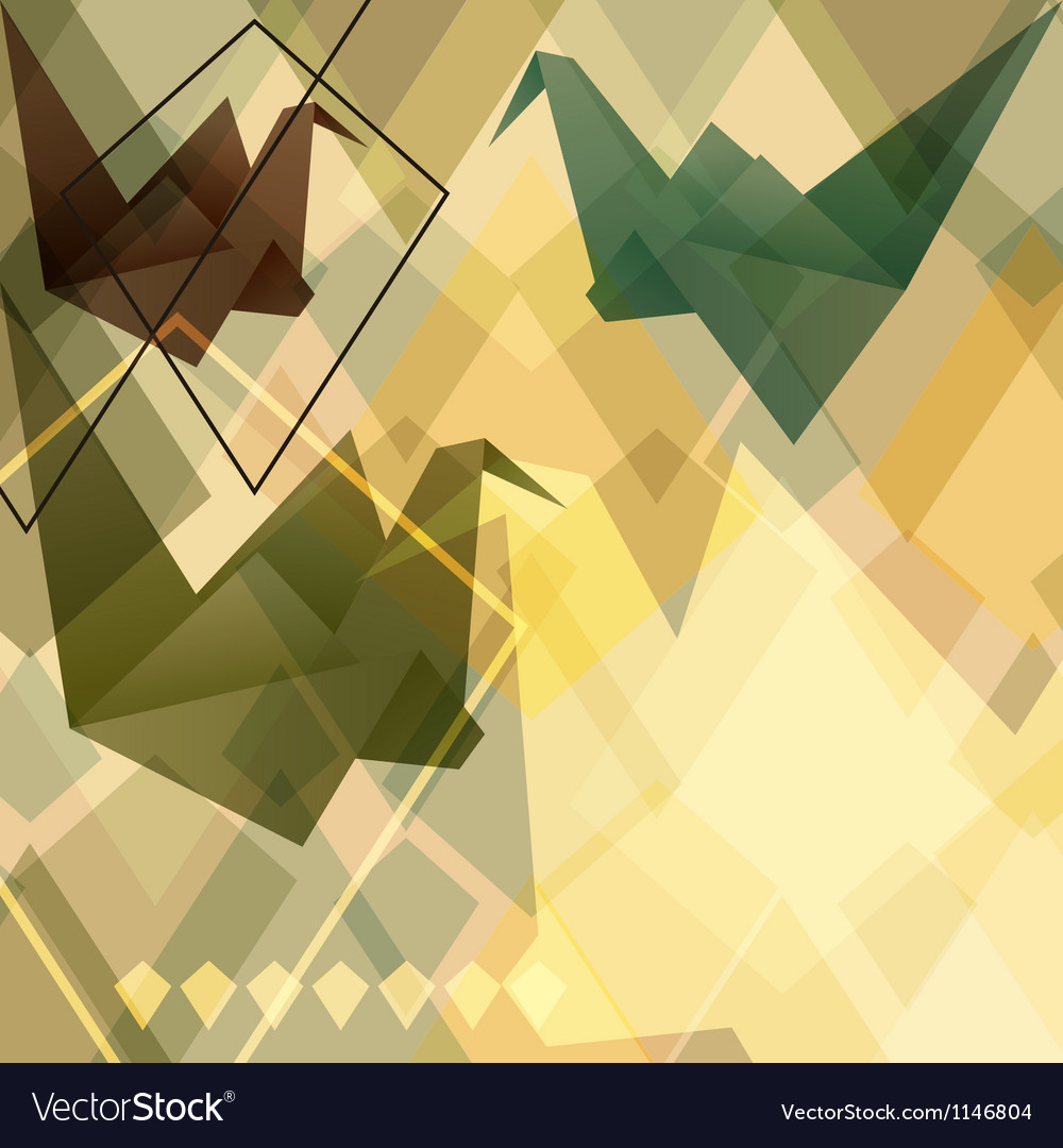 Origami paper birds geometric retro background