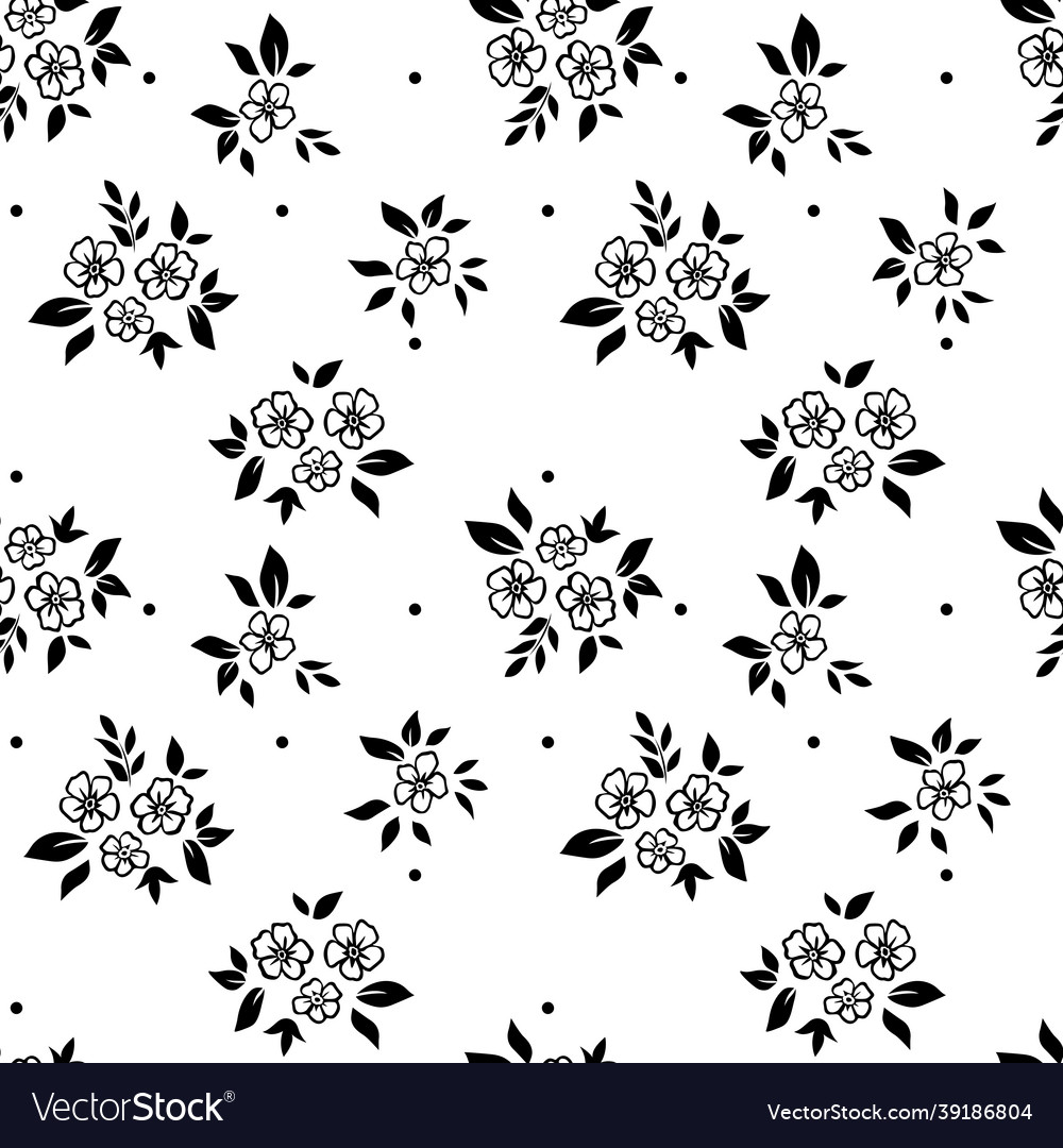 Seamless black cute flowers and leaves