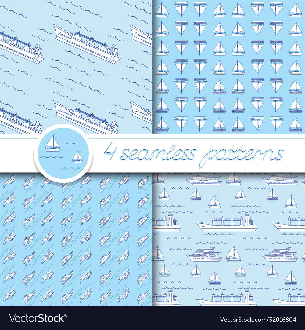 Set four seamless patterns with ships vector image Set four seamless patterns with ships