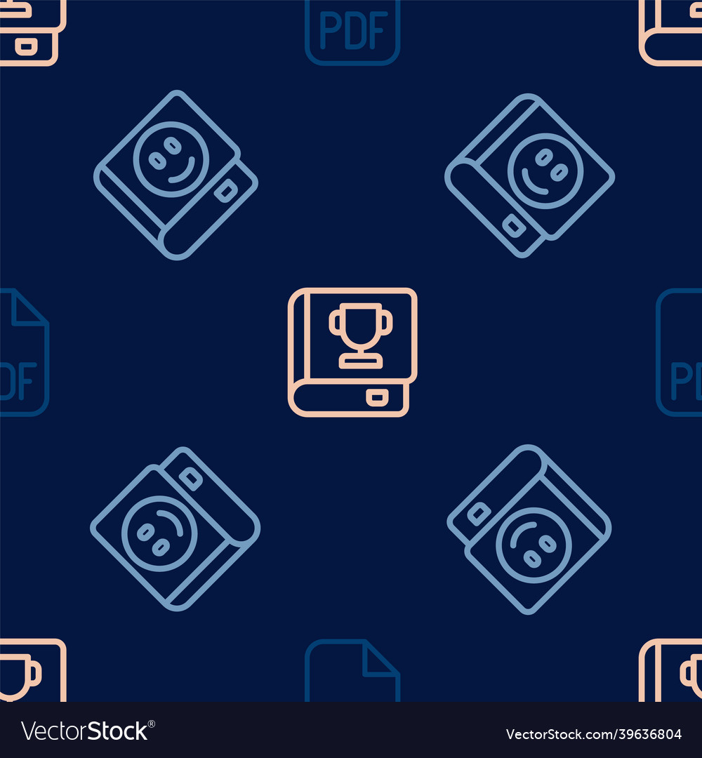 Set line pdf file document book and on seamless vector image Set line pdf file document book and on seamless
