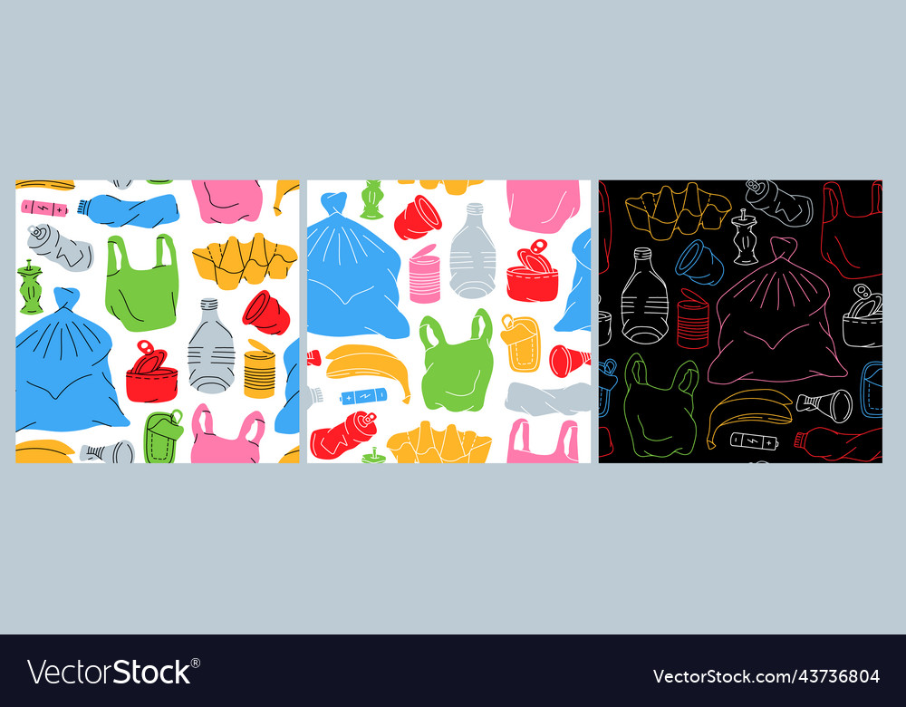 Set of garbage pattern unsorted trash background