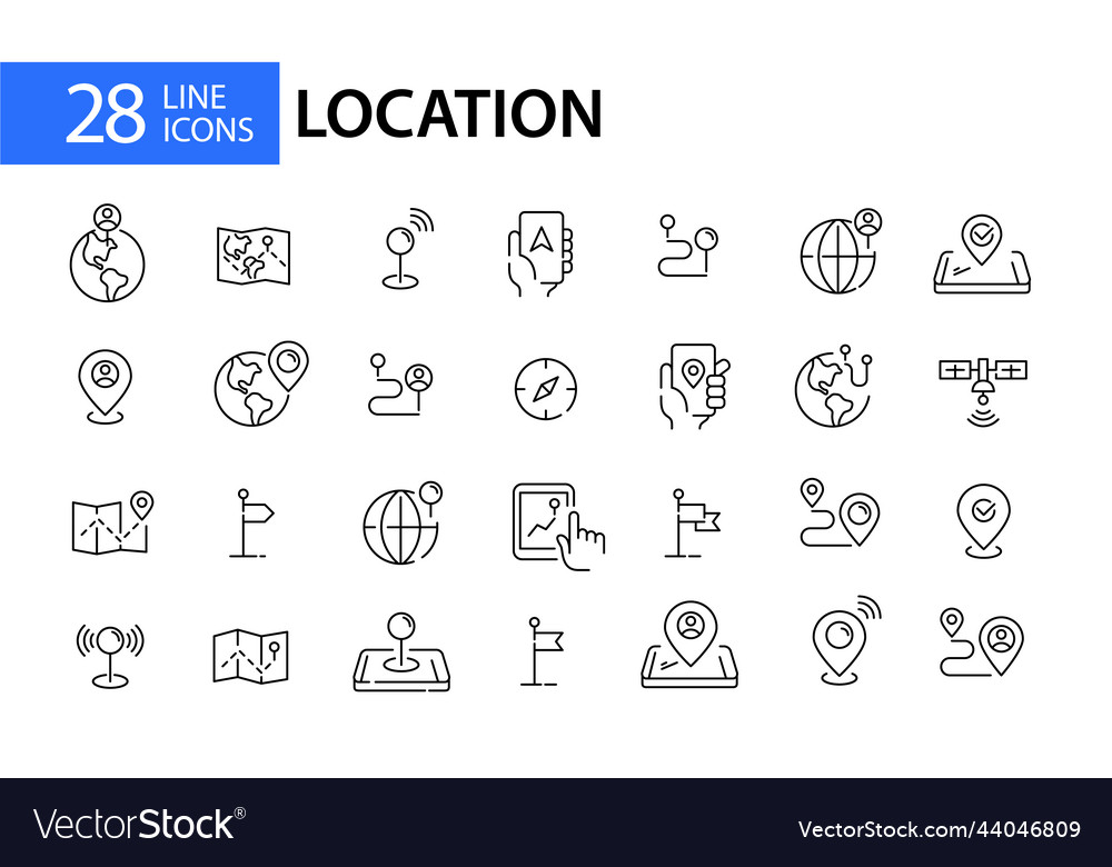 28 line art location icons map pointers vector image 28 line art location icons map pointers