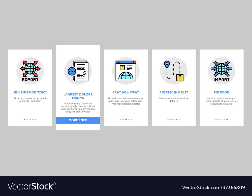 Export import logistic onboarding icons set vector image Export import logistic onboarding icons set