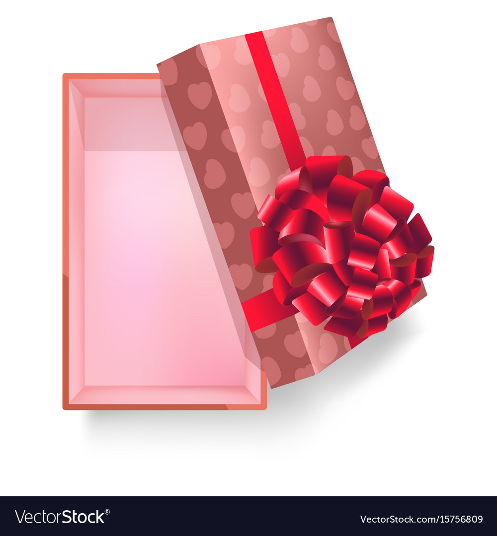 Gift Box With Pink Ribbon Flower And Heart Pattern