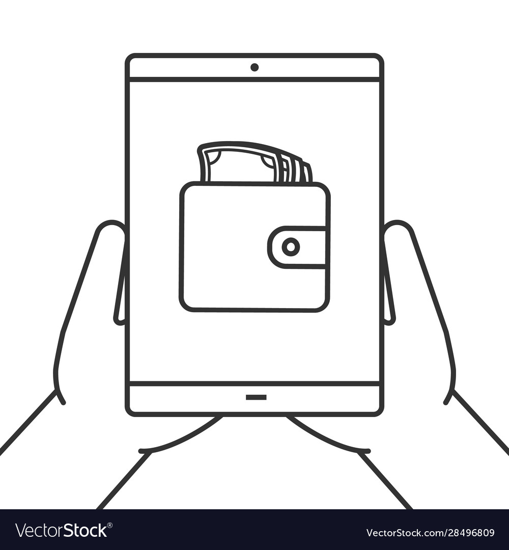 Hands holding tablet computer linear icon Vector Image Hands holding tablet computer linear icon