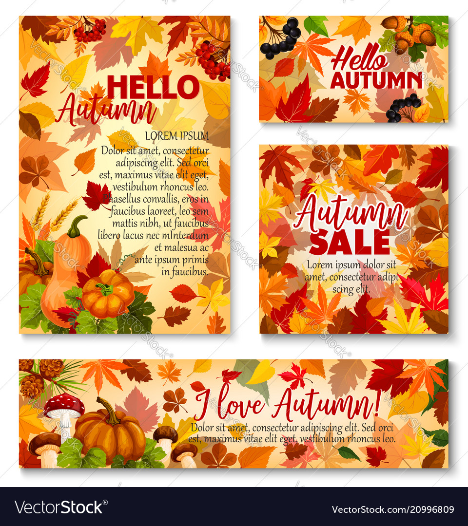 Hello Autumn Fall Season Sale Banner Template Set Vector Image