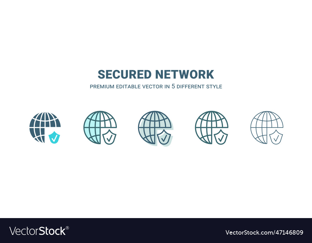 Secured network icon in 5 different style outline vector image Secured network icon in 5 different style outline