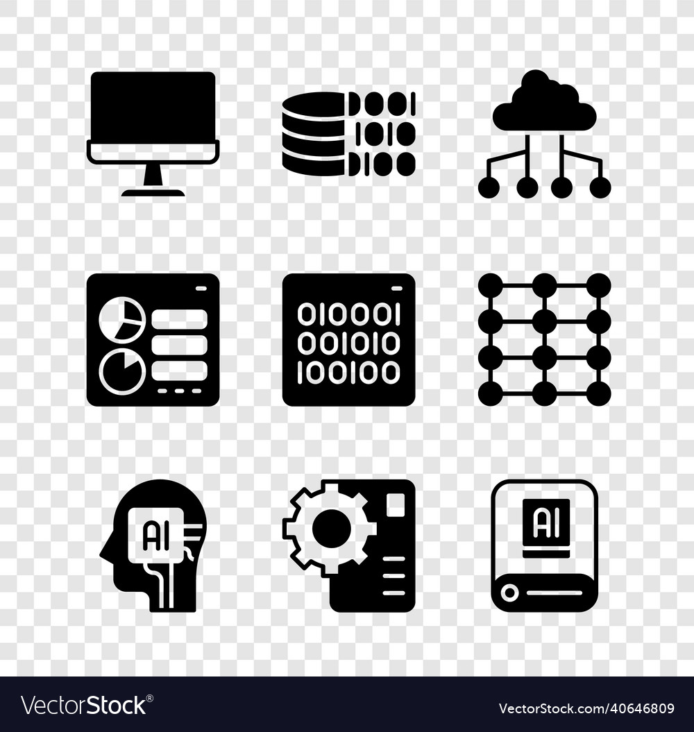 Set computer monitor binary code network cloud vector image Set computer monitor binary code network cloud