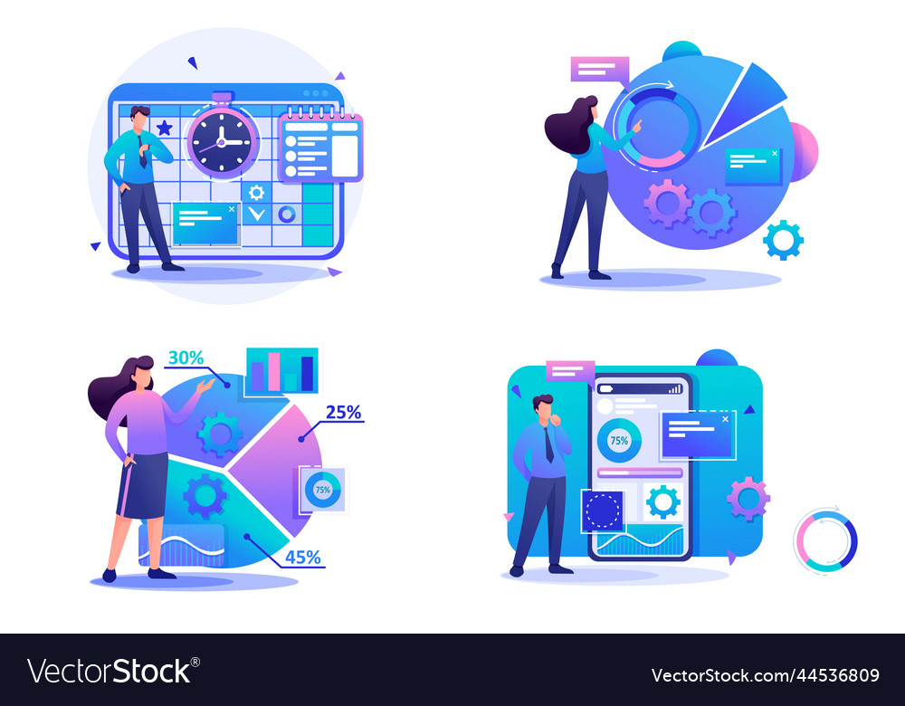 Set flat 2d concepts financial analysis data