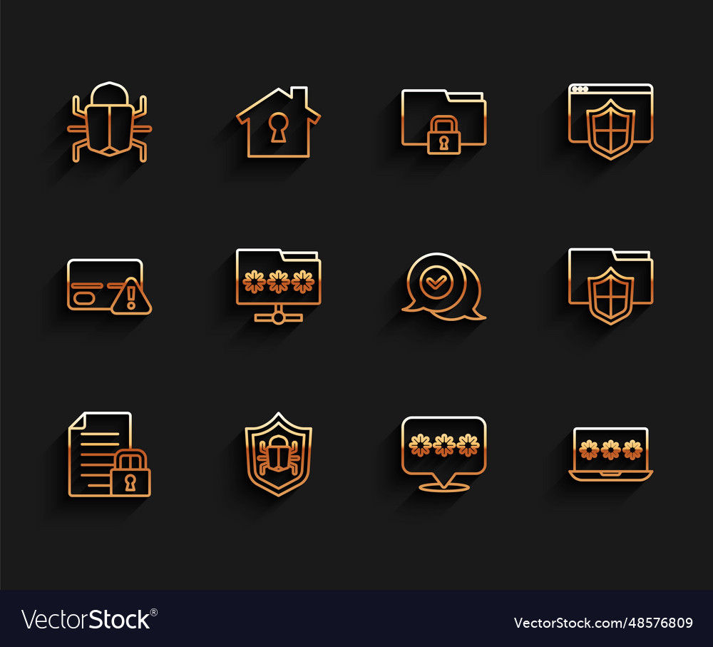 Set line document and lock system bug password vector image Set line document and lock system bug password