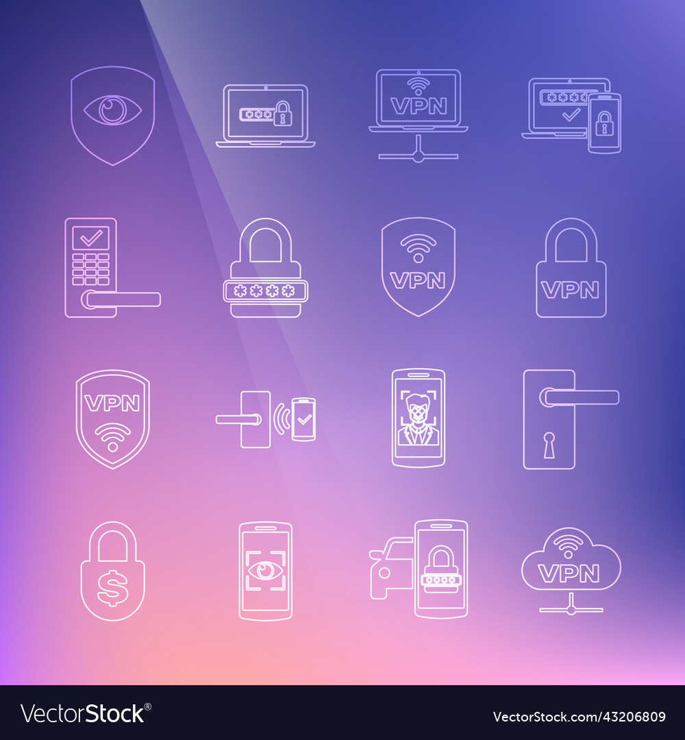 Set line vpn network cloud connection door handle vector image Set line vpn network cloud connection door handle