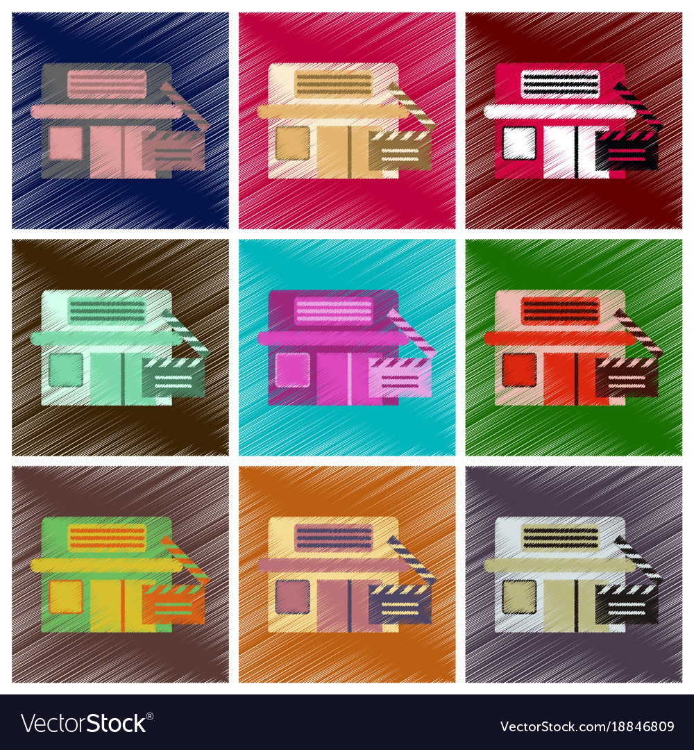 Set of flat icons in shading style building