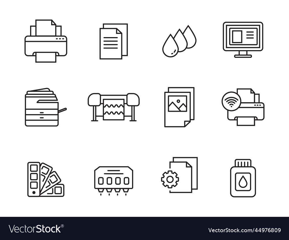 Set of printing-related icons with linear style