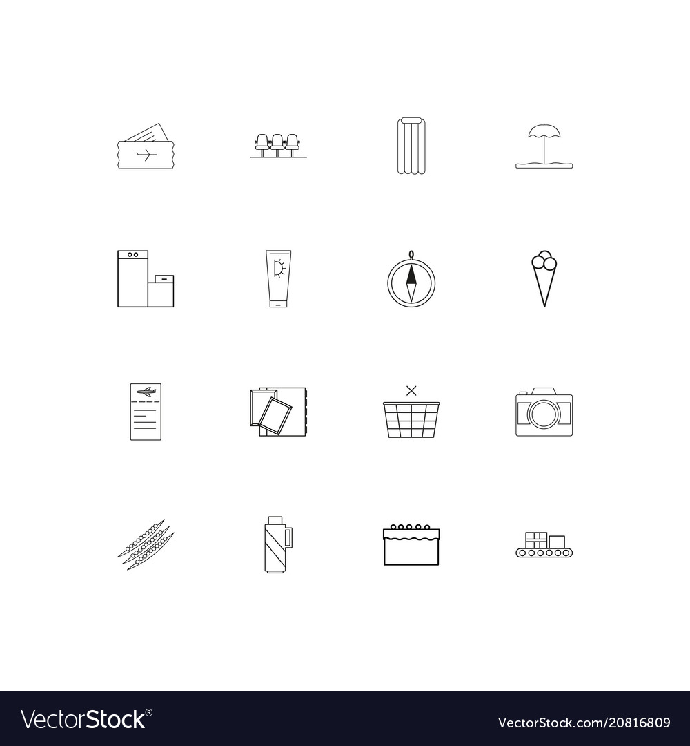 Travel and tourism linear thin icons set outlined