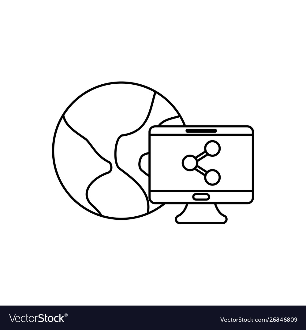 World planet with desktop computer share Vector Image World planet with desktop computer share