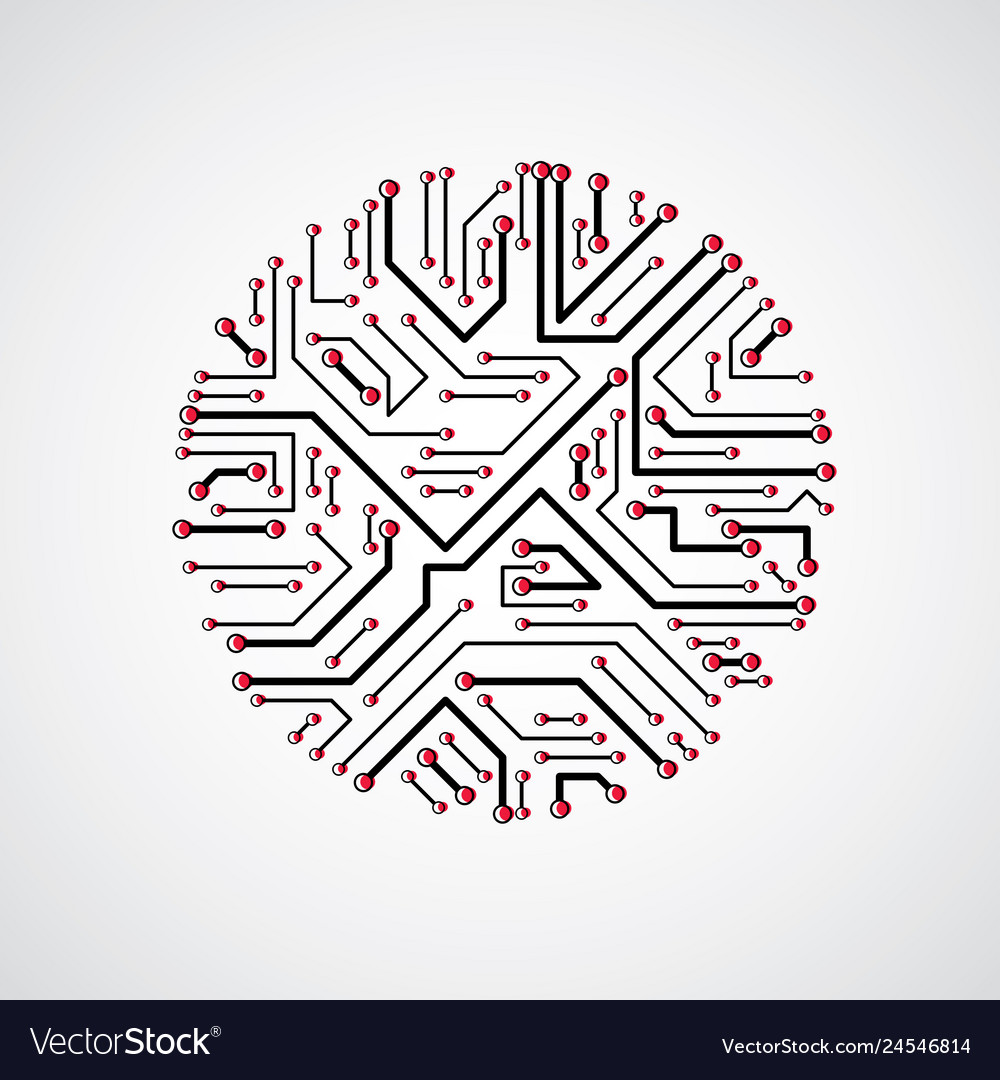 Abstract computer circuit board monochrome round