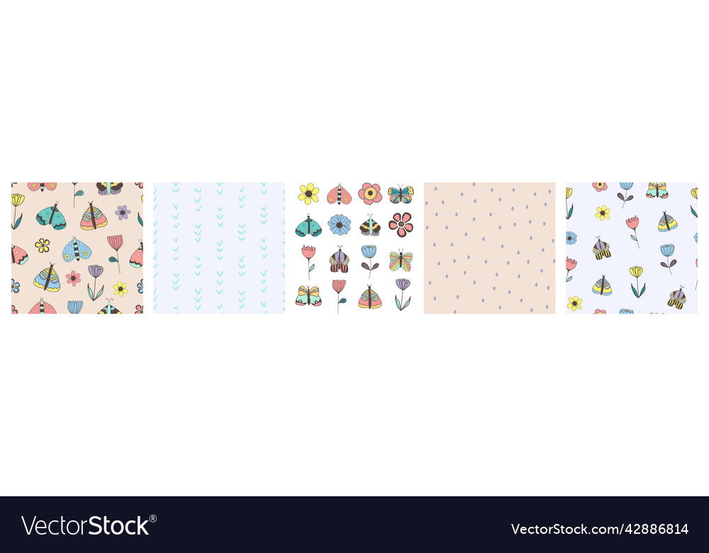 Bundle of seamless patterns with butterflies vector image Bundle of seamless patterns with butterflies