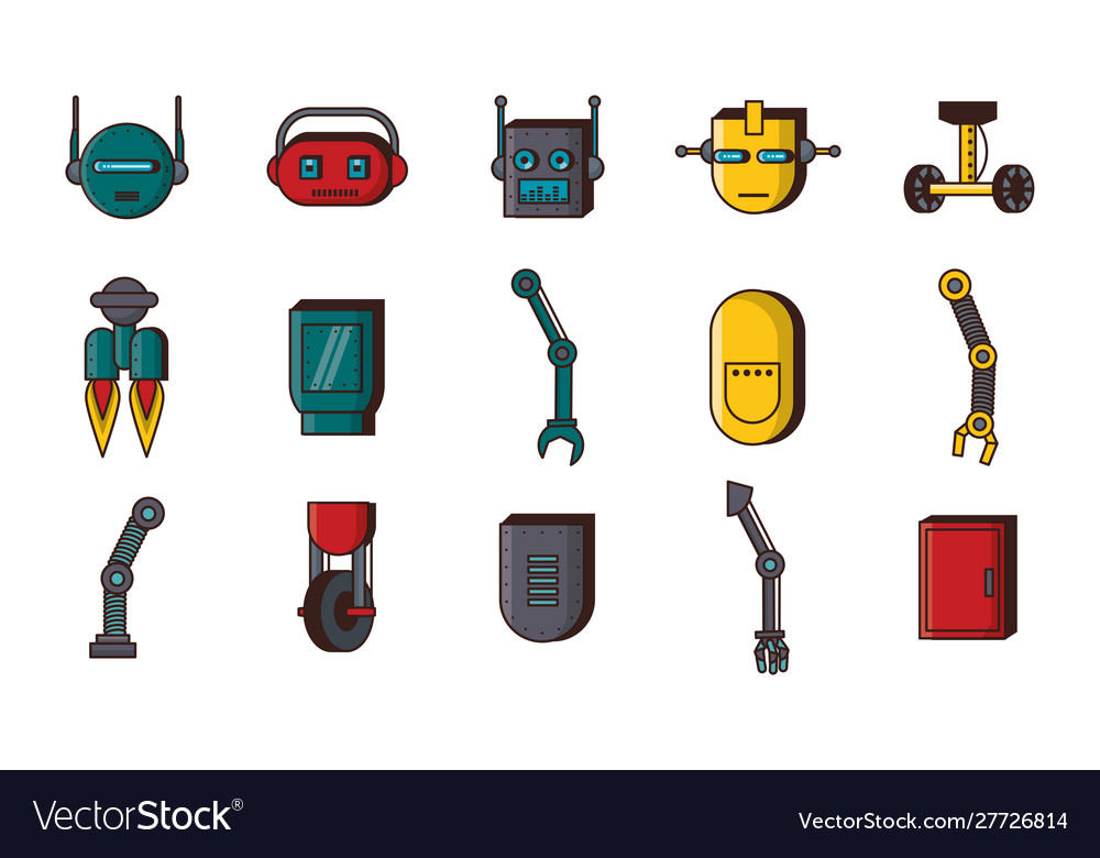 Bundle robots accessories technology set icons Vector Image